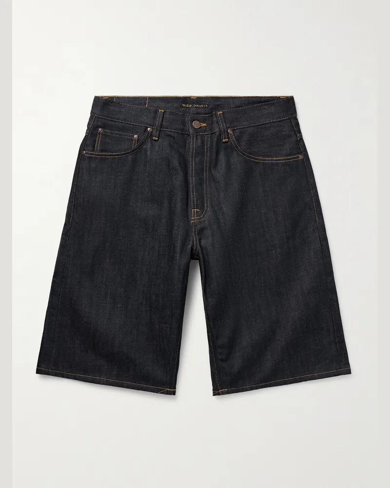 Nudie Jeans Zeb weit geschnittene Shorts aus Bio-Denim Blau