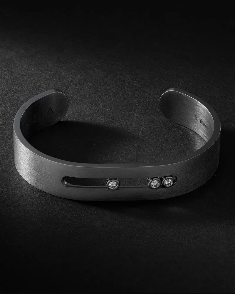 Messika Move Armspange aus grafitfarbenem Titan mit Diamanten Grau