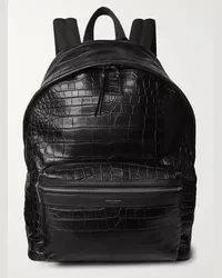 Saint Laurent City Rucksack aus Leder mit Krokodileffekt Schwarz