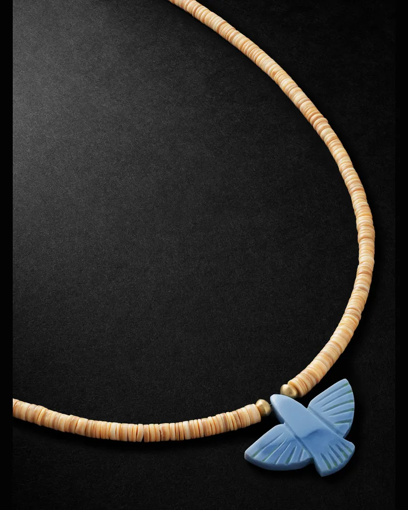 Jacquie Aiche Gold, Opal and Heishi Shell Beaded Pendant Necklace Brown