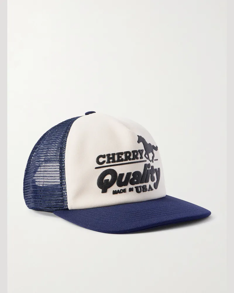 Cherry Los Angeles Printed Canvas and Mesh Baseball Cap Blue