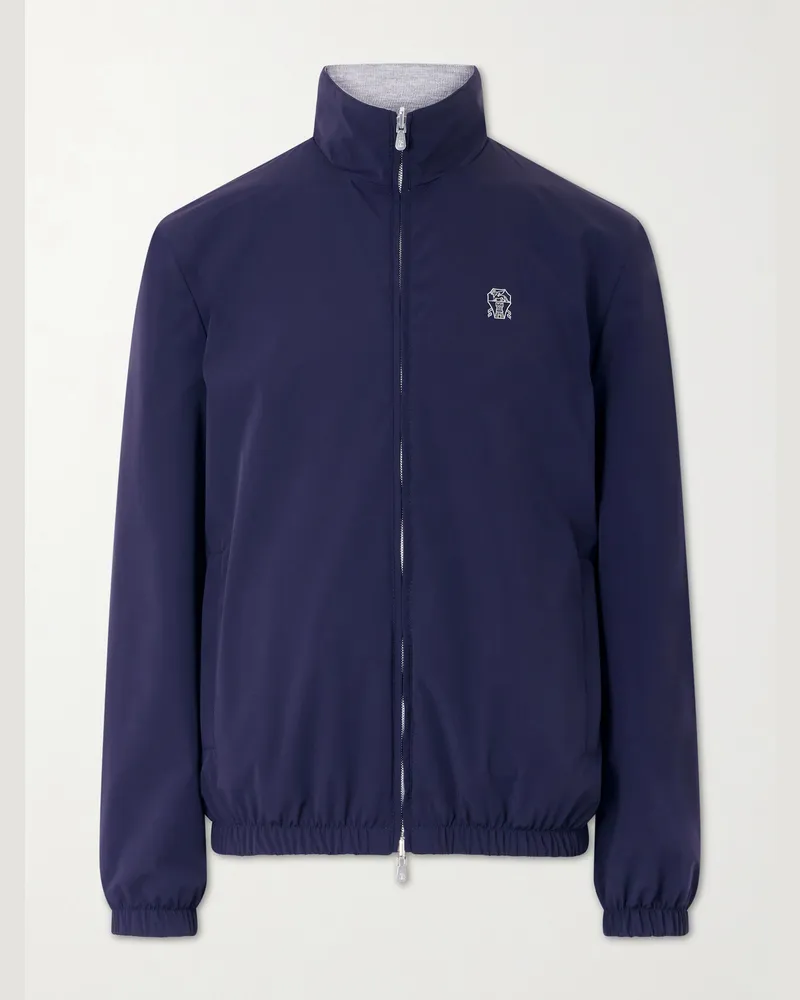 Brunello Cucinelli Logo-Embroidered Shell Blouson Jacket Blue
