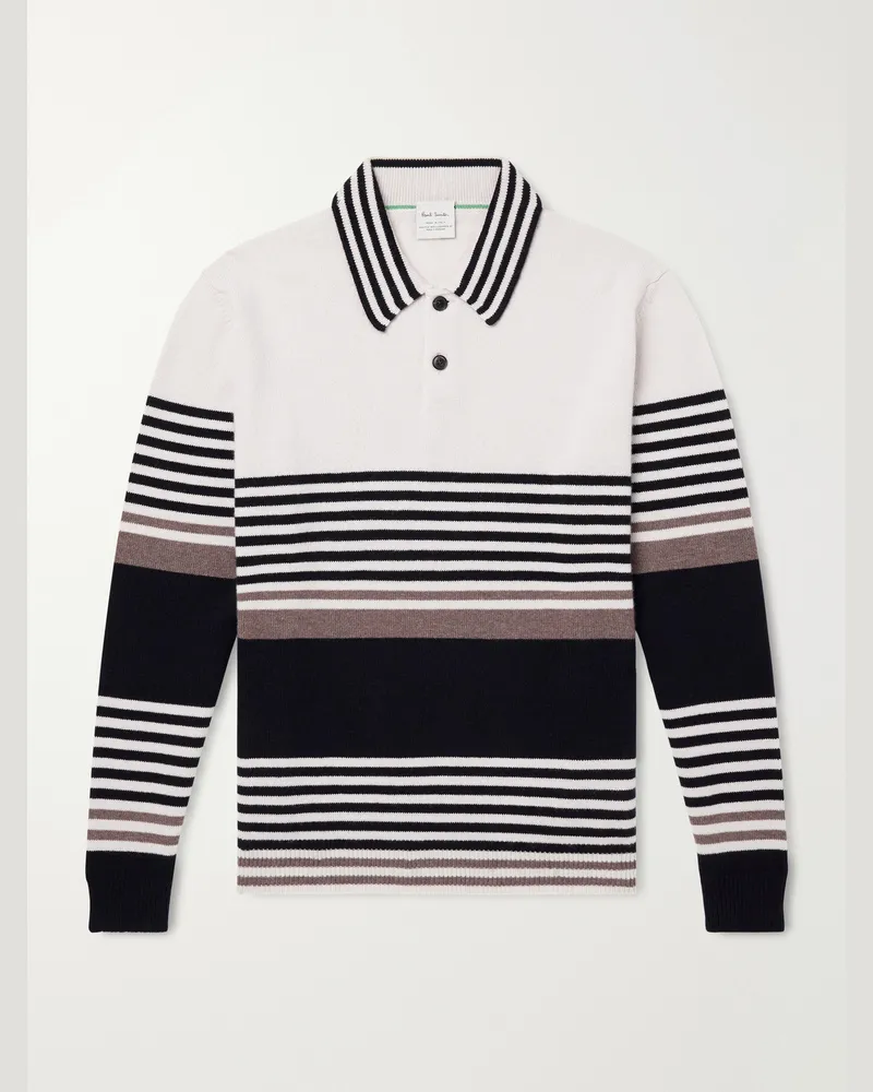 Paul Smith Striped Cashmere Polo Shirt Neutrals