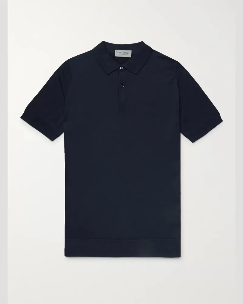 John Smedley Payton Slim-Fit Wool Polo Shirt Blue