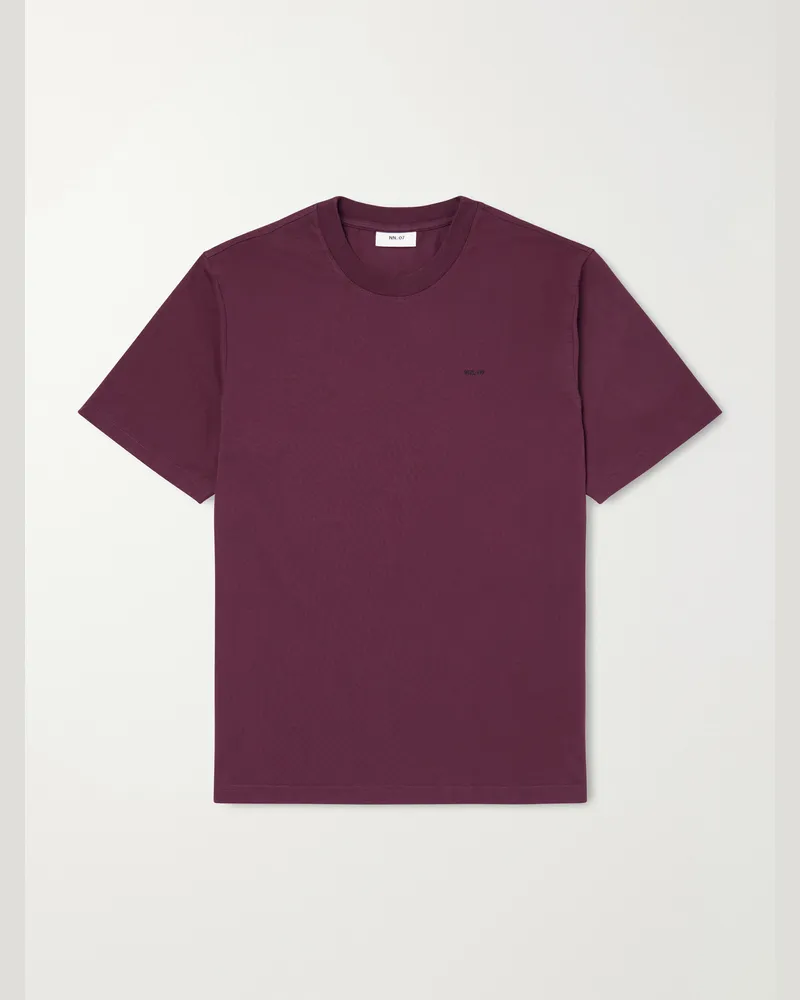 NN 07 Adam 3209 Logo-Embroidered Pima Cotton-Jersey T-Shirt Burgundy