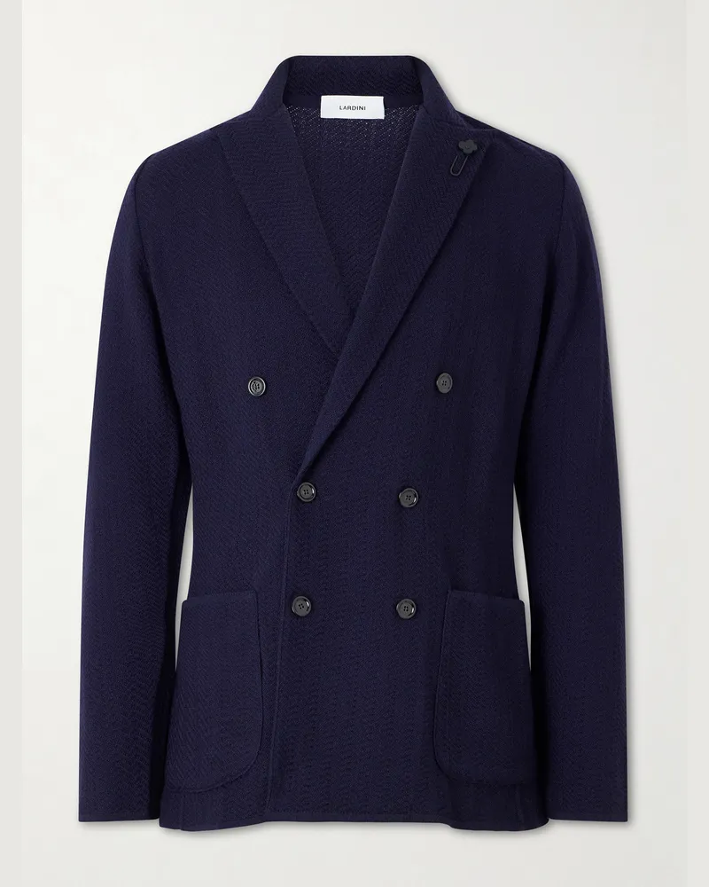 LARDINI Double-Breasted Knitted Virgin Wool Blazer Blue