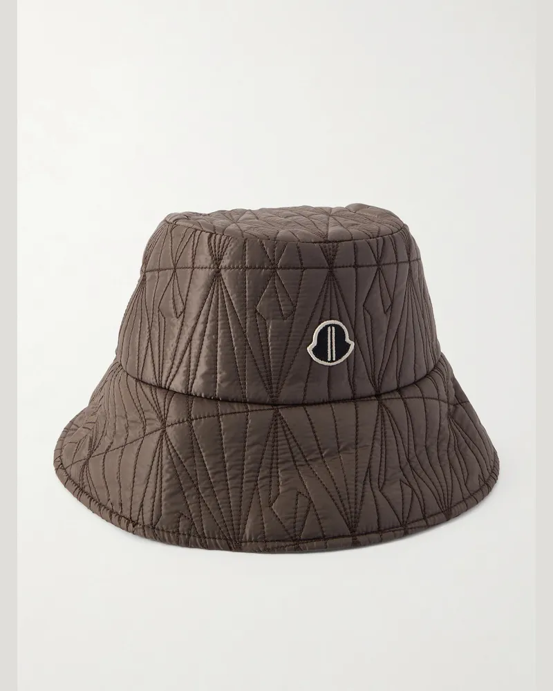 Rick Owens Moncler Gesteppter Fischerhut aus wattiertem Shell mit Logoapplikation Braun
