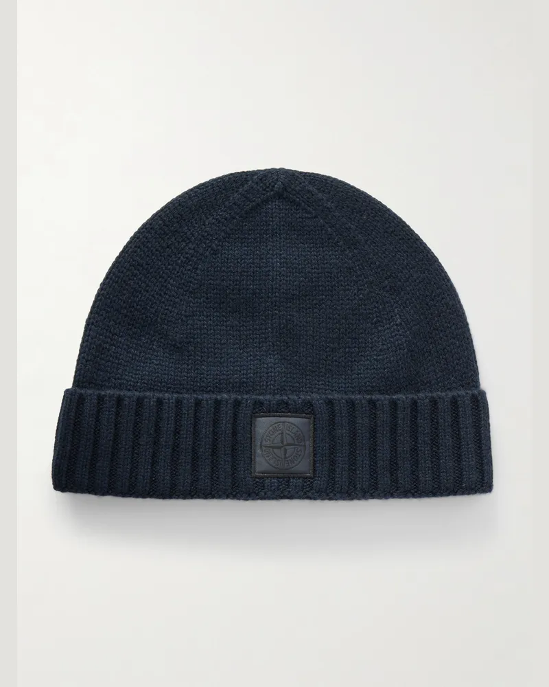Stone Island Beanie aus Kaschmir mit Logoapplikation Blau