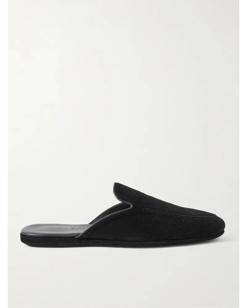 Manolo Blahnik Montague Slippers aus Veloursleder Schwarz