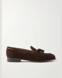 Edward Green Belgravia Loafers aus Veloursleder mit Lederbesatz und Troddeln Braun