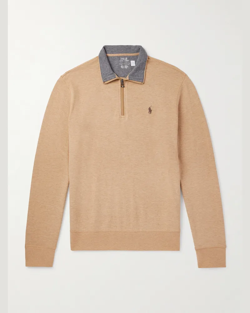 Ralph Lauren Sweatshirt aus Jersey aus einer Baumwollmischung mit Logostickerei und kurzem Reißverschluss Neutral