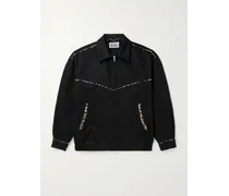 Jacke aus Baumwoll-Piqué mit Besatz aus Velours mit Leopardenprint