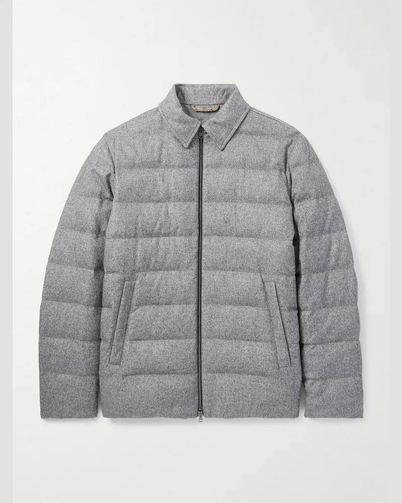Herno Leather-Trimmed Quilted Silk and Cashmere-Blend Down Jacket Gray