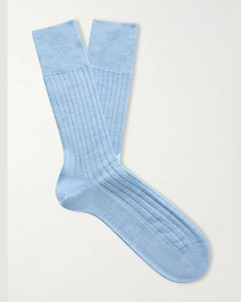 Falke No 2 Ribbed Cashmere-Blend Socks Blue