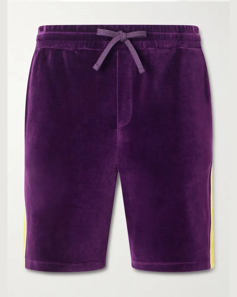 Valentino Garavani Schmal geschnittene Shorts aus Samt aus einer Baumwollmischung mit Applikation Lila