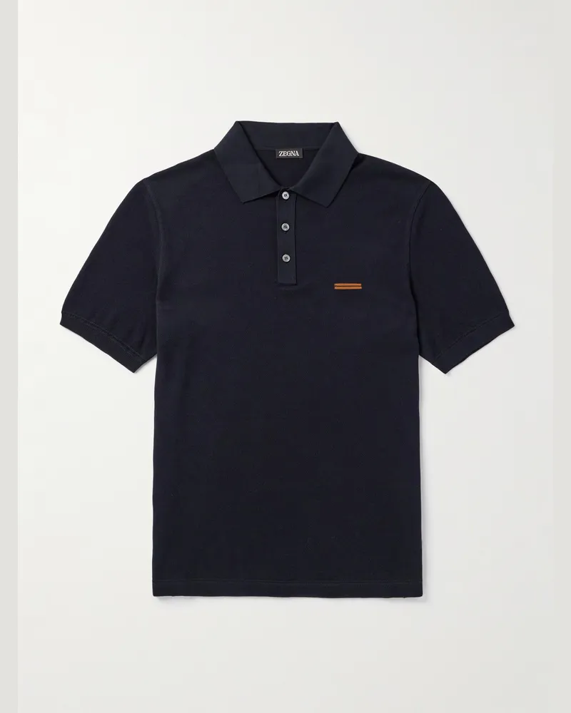 Ermenegildo Zegna Slim-Fit Cotton-Piqué Polo Shirt Blue