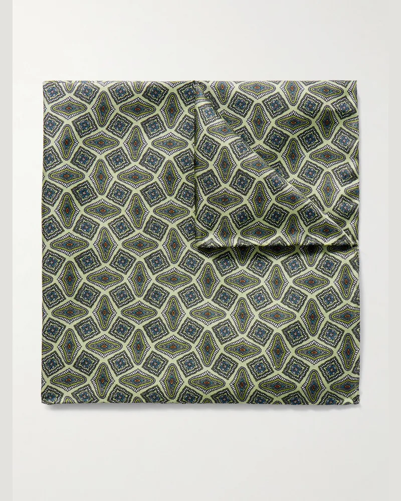 De Petrillo Einstecktuch aus Seiden-Twill mit Print Grün