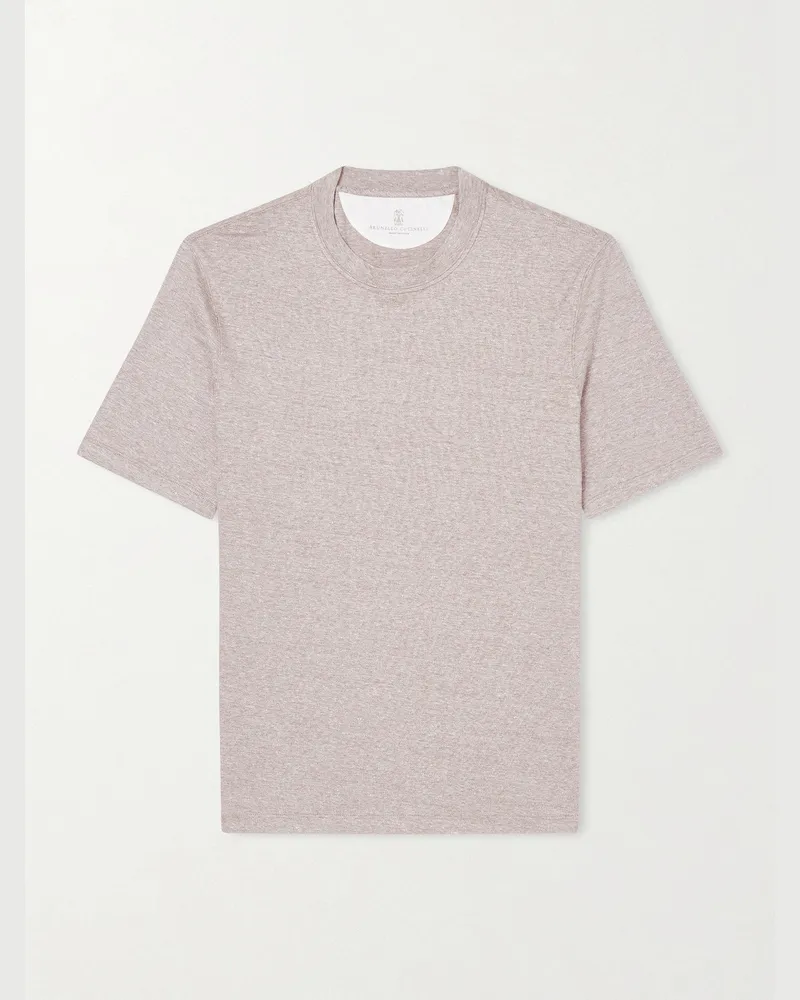 Brunello Cucinelli T-Shirt aus Flammgarn-Jersey aus einer Leinen-Baumwollmischung Braun