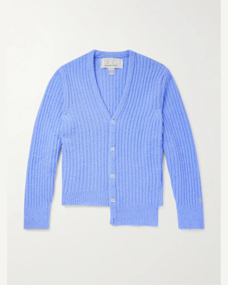 ERL Asymmetric Ribbed Brushed-Knit Cardigan Blue