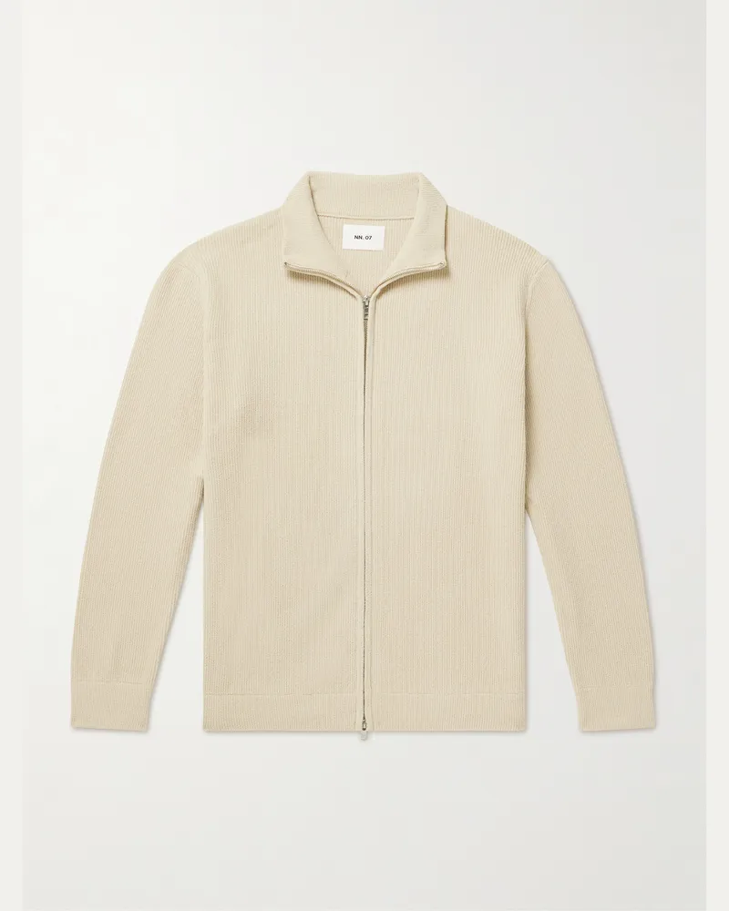 NN 07 Danny 6429 Cardigan aus Bouclé in Rippstrick mit Reißverschluss Neutral