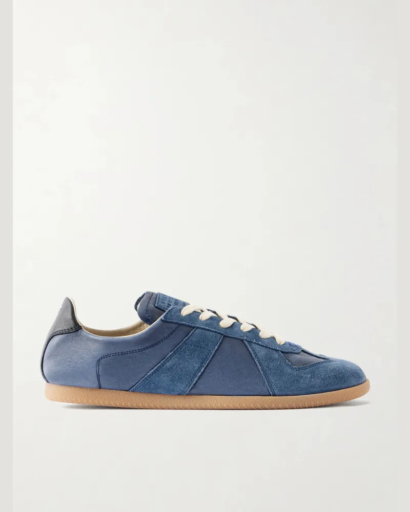 Maison Margiela Replica Suede-Trimmed Leather Sneakers Blue