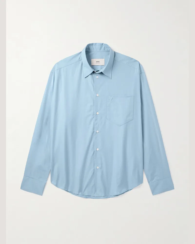 AMI Paris Hemd aus Baumwollpopeline mit Logoprägung Blau