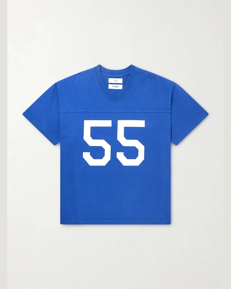 Cherry Los Angeles Wrangler Logo-Print Cotton-Jersey T-Shirt Blue