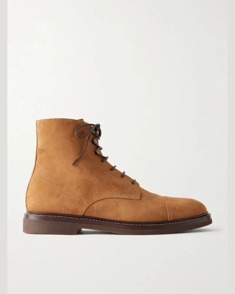 Brunello Cucinelli Suede Lace-Up Boots Brown