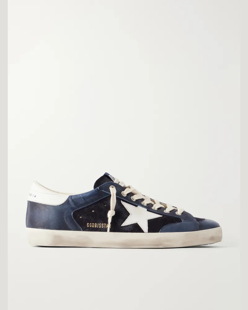 Golden Goose Super-Star Distressed Leather-Trimmed Suede Sneakers Blue