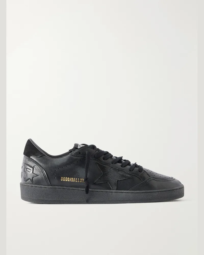 Golden Goose Ball Star Distressed Suede-Trimmed Leather Sneakers Black
