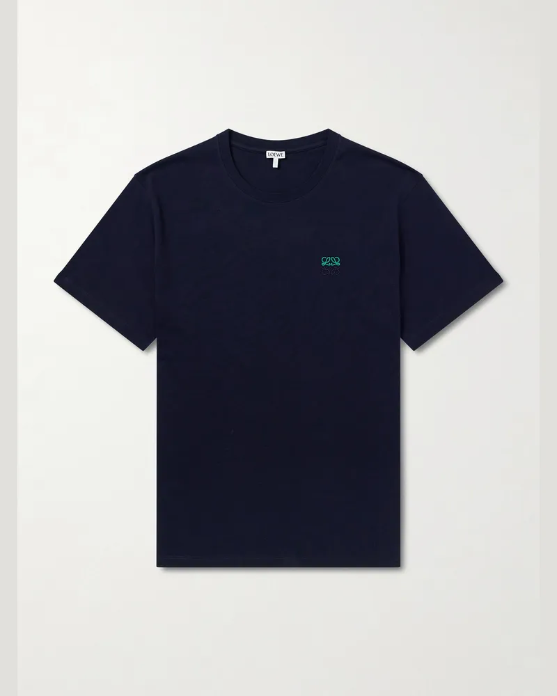 Loewe Anagram-Embroidered Cotton-Jersey T-Shirt Blue