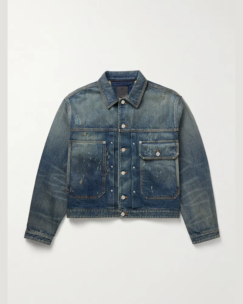 Givenchy Distressed Denim Jacket Blue