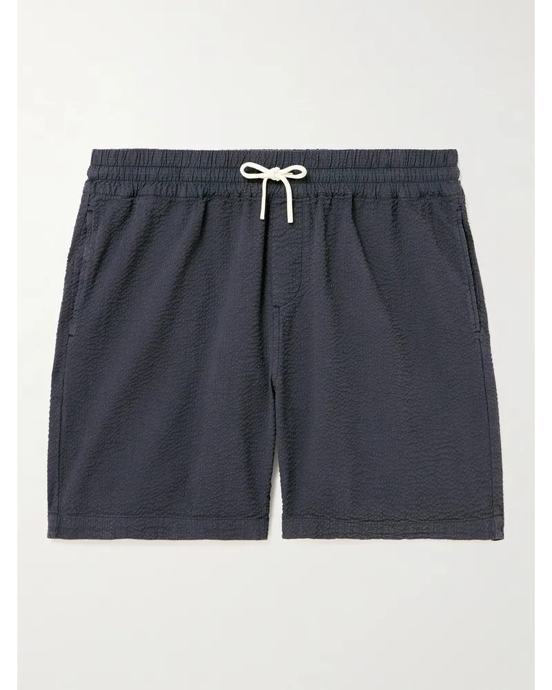 Portuguese Flannel Atlantico gerade geschnittene Shorts aus Baumwoll-Seersucker mit Kordelzugbund Blau