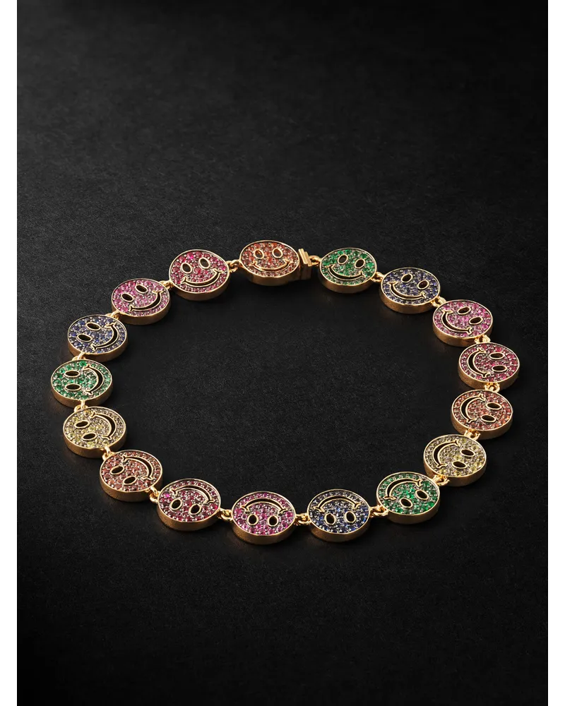 Sydney Evan Happy Face Eternity Armband aus Gold mit mehreren Steinen Pink