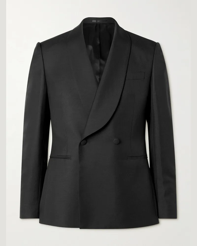 MR P. Schmal geschnittene doppelreihige Smokingjacke aus einer Mischung aus Wolle, Mohair und Seide mit Schalkragen Schwarz