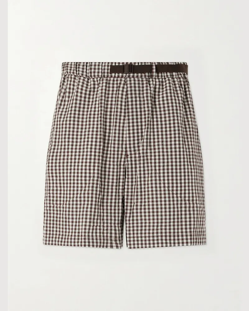Moncler Straight-Leg Belted Checked Cotton-Blend Shorts Brown