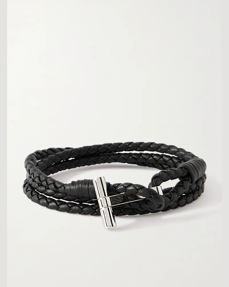 Tom Ford Wickelarmband aus Lederkordel mit vergoldetem Detail Schwarz