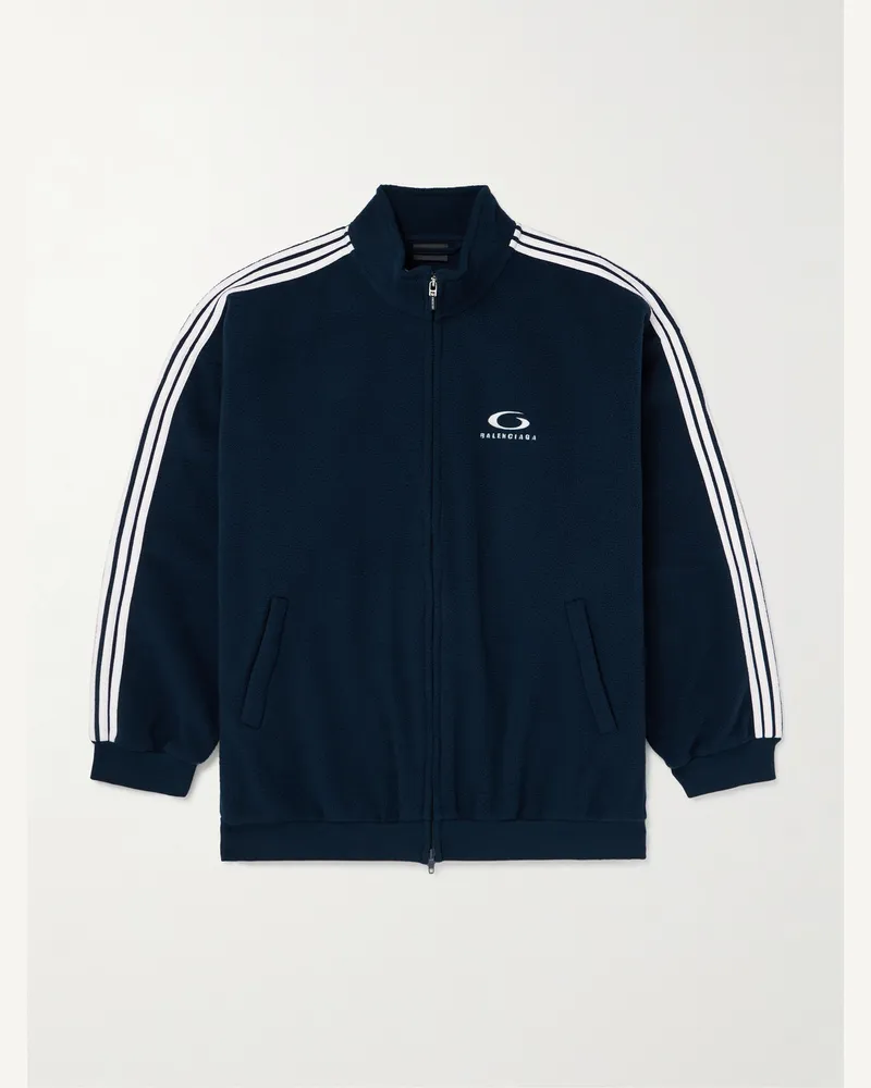 Balenciaga Logo-Embroidered Striped Fleece Track Jacket Blue