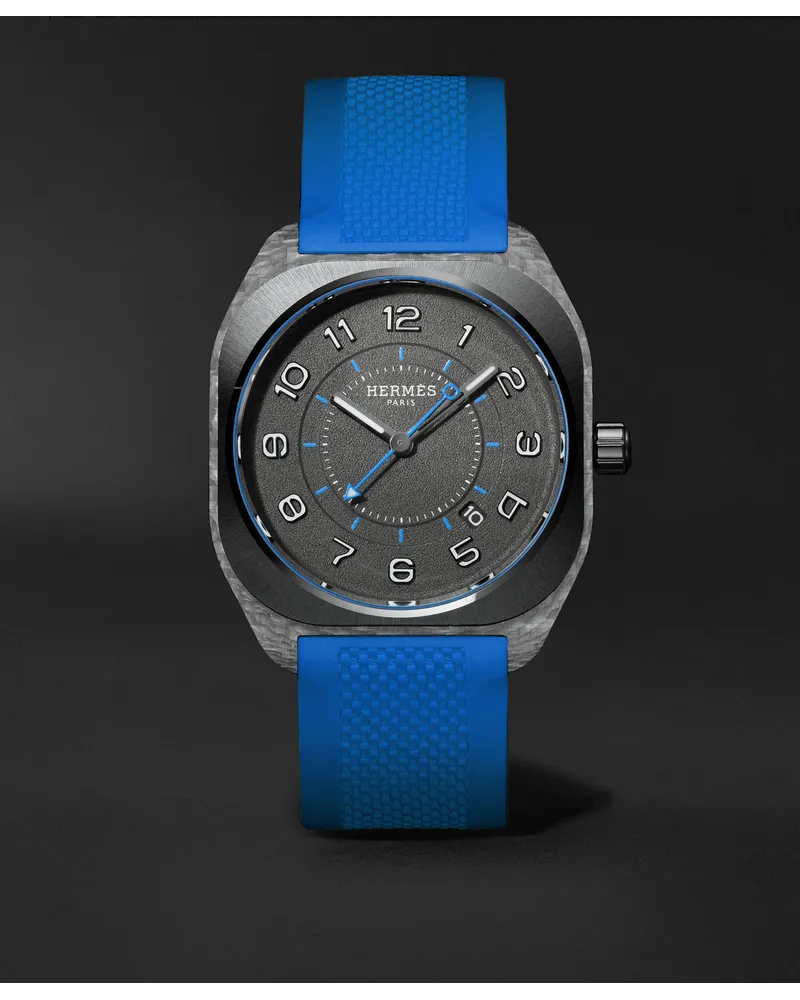 Hermès H08 39 mm Uhr aus Glasfaser mit automatischem Aufzug und Kautschukarmband, Ref.-Nr.: 402990WW00 Blau