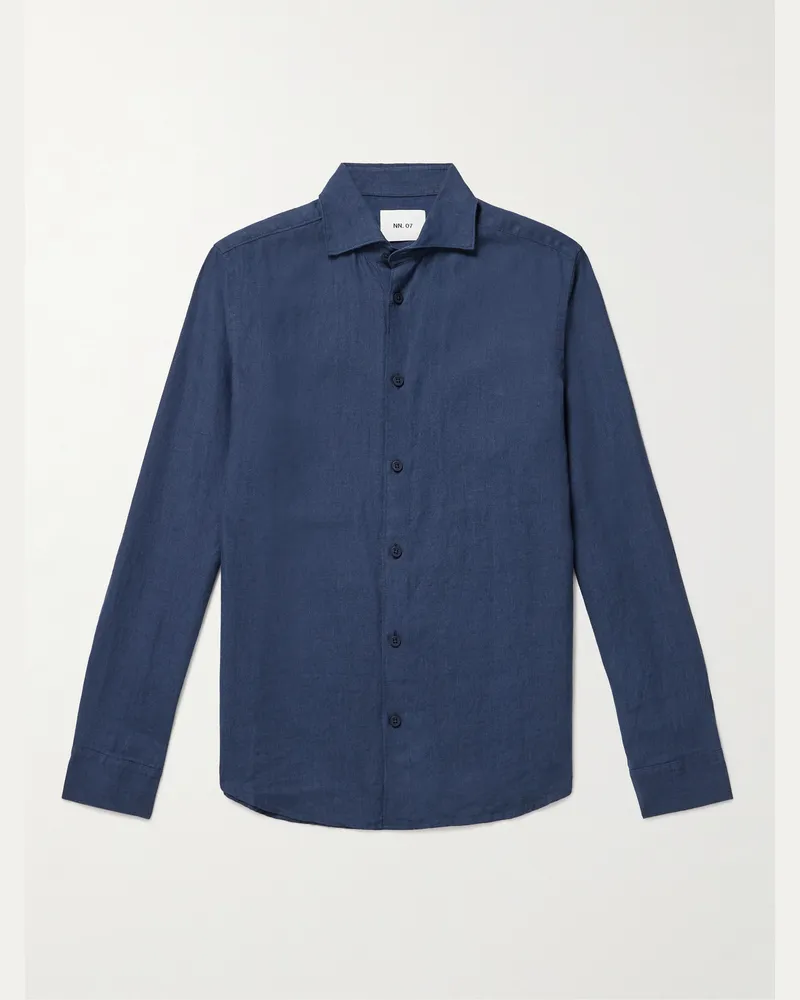 NN 07 Andrew 5708 Hemd aus Leinen Blau