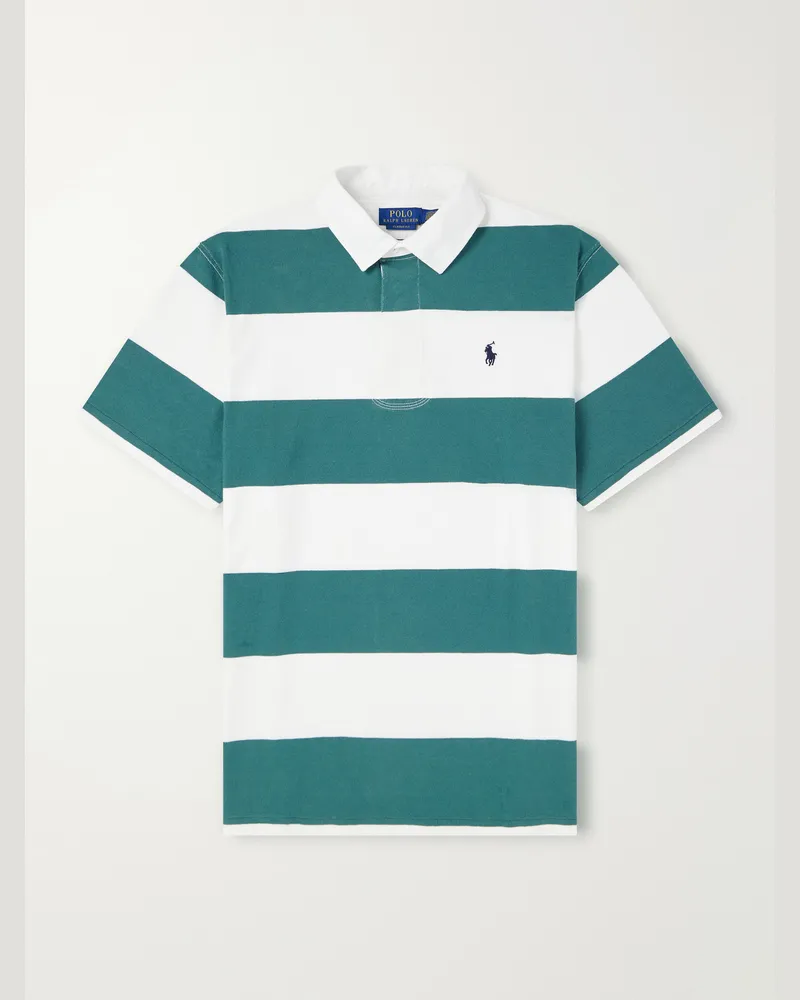 Ralph Lauren Logo-Embroidered Striped Cotton-Jersey Polo Shirt Green