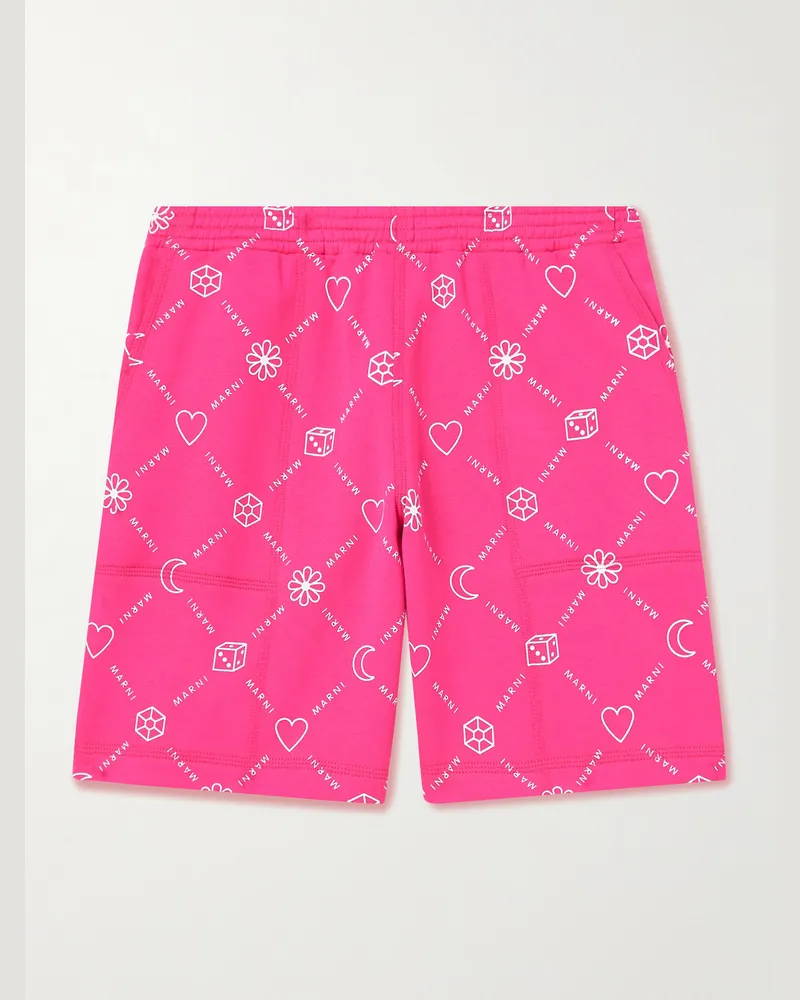 Marni Straight-Leg Logo-Print Cotton-Jersey Shorts Pink