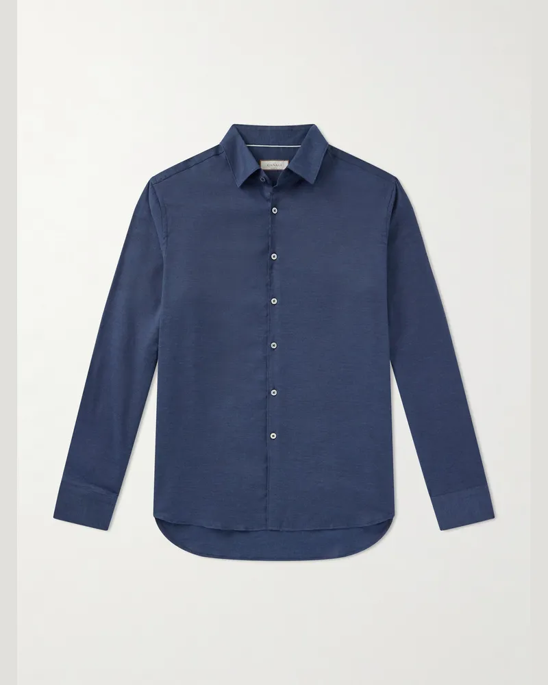Canali Hemd aus einer Baumwoll-Kaschmirmischung Blau