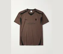 Printed Embroidered Panelled Cotton-Mesh T-Shirt