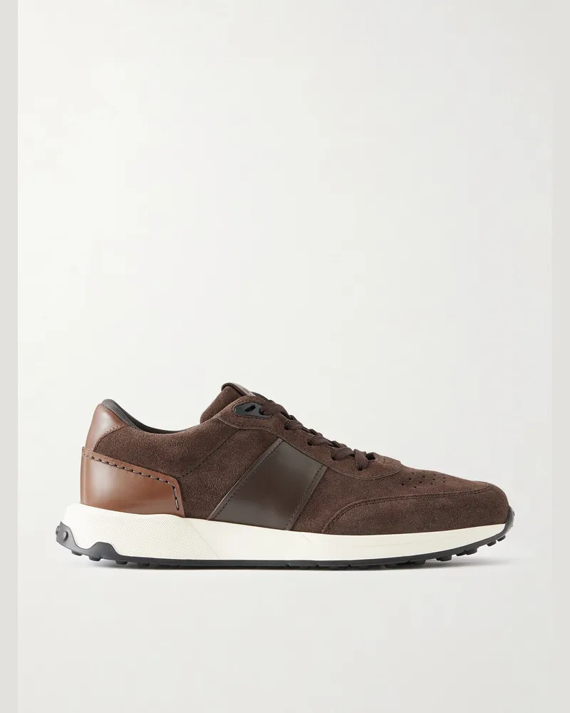TOD'S Leather-Trimmed Suede Sneakers Brown