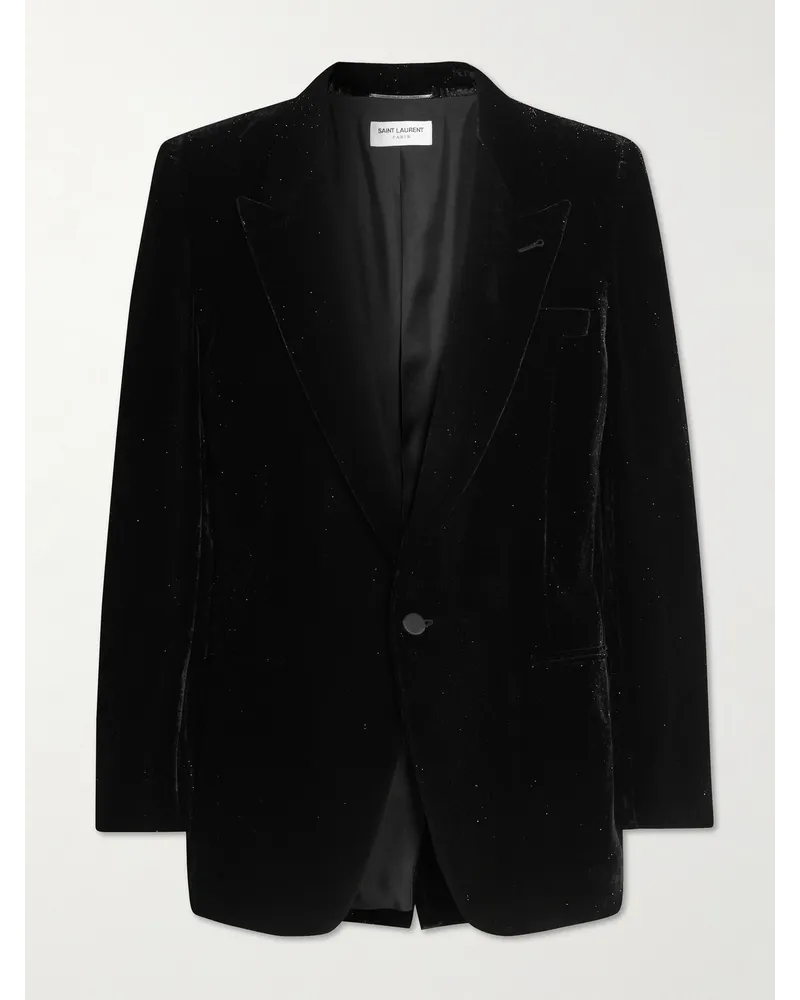 Saint Laurent Slim-Fit Metallic Velvet Blazer Schwarz