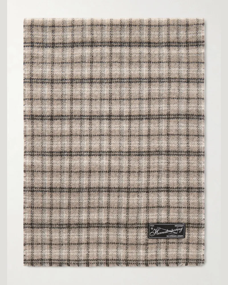 Mfpen Appliquéd Checked Double-Faced Wool-Blend Scarf Brown