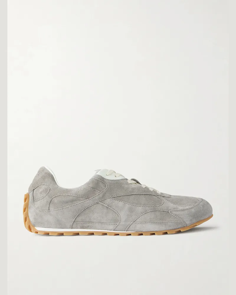 Bottega Veneta Orbit Flash Leather-Trimmed Suede Sneakers Gray