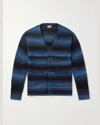 Kenzo Gestreifter Strick-Cardigan mit Logostickerei Blau