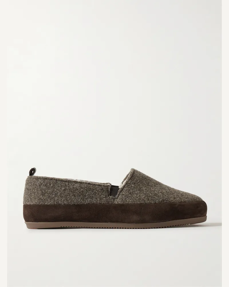 MULO Shearling-Lined Suede-Trimmed Wool Loafers Brown